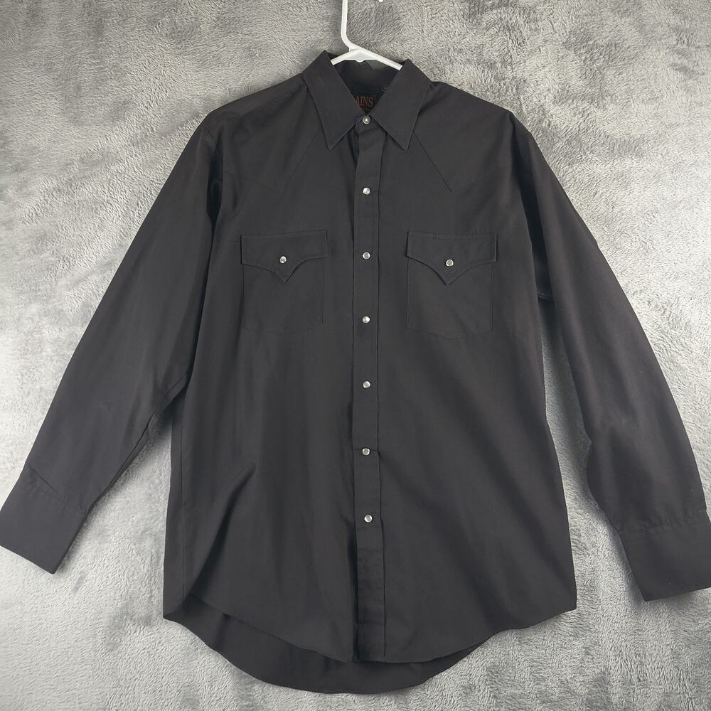 Plains Western Wear Pearl Snap Shirt Mens M Black Cowboy Rodeo Style